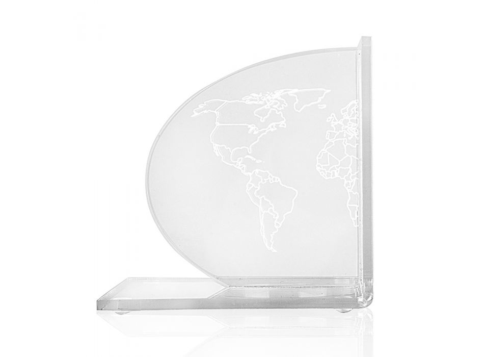 Sujetalibros en Diseño de Plexiglás Transparente con Mapa 2 Piezas - Aretone viadurini