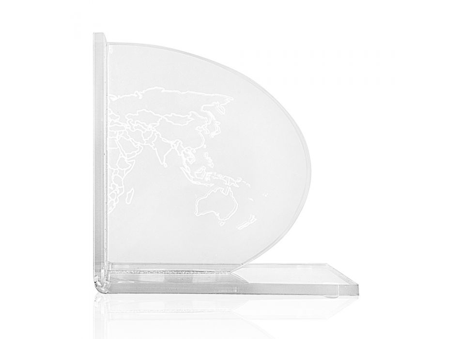 Sujetalibros en Diseño de Plexiglás Transparente con Mapa 2 Piezas - Aretone viadurini