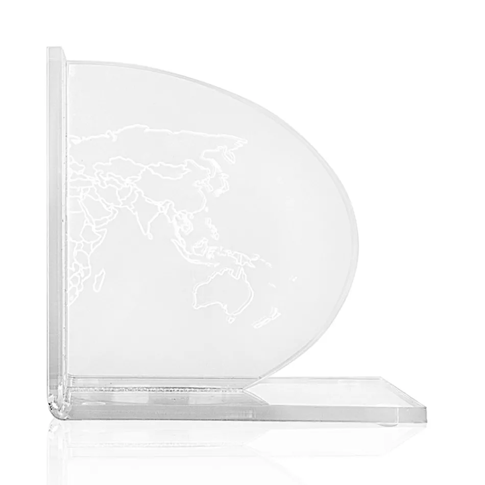 Sujetalibros en Diseño de Plexiglás Transparente con Mapa 2 Piezas - Aretone viadurini
