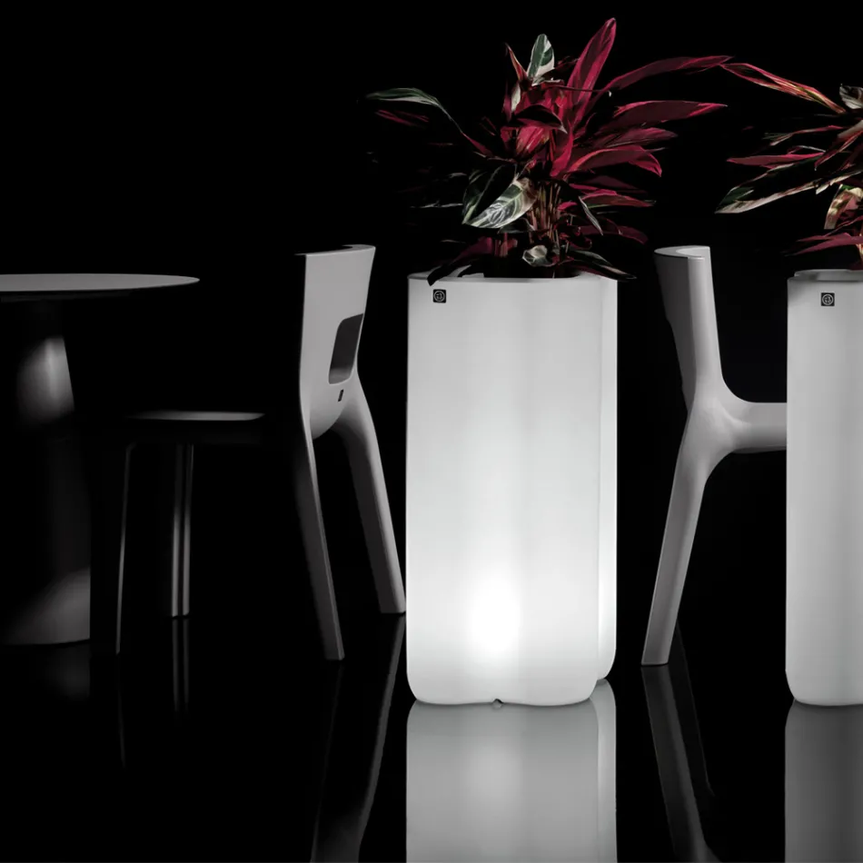 Macetero columnar de polietileno iluminado de dos colores, fabricado en Italia - Barbia viadurini
