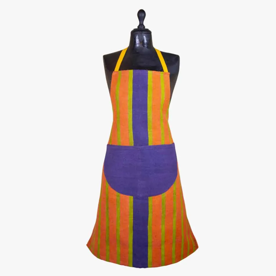 Delantal de arte en lienzo de cáñamo Pieza única de artesanía italiana viadurini