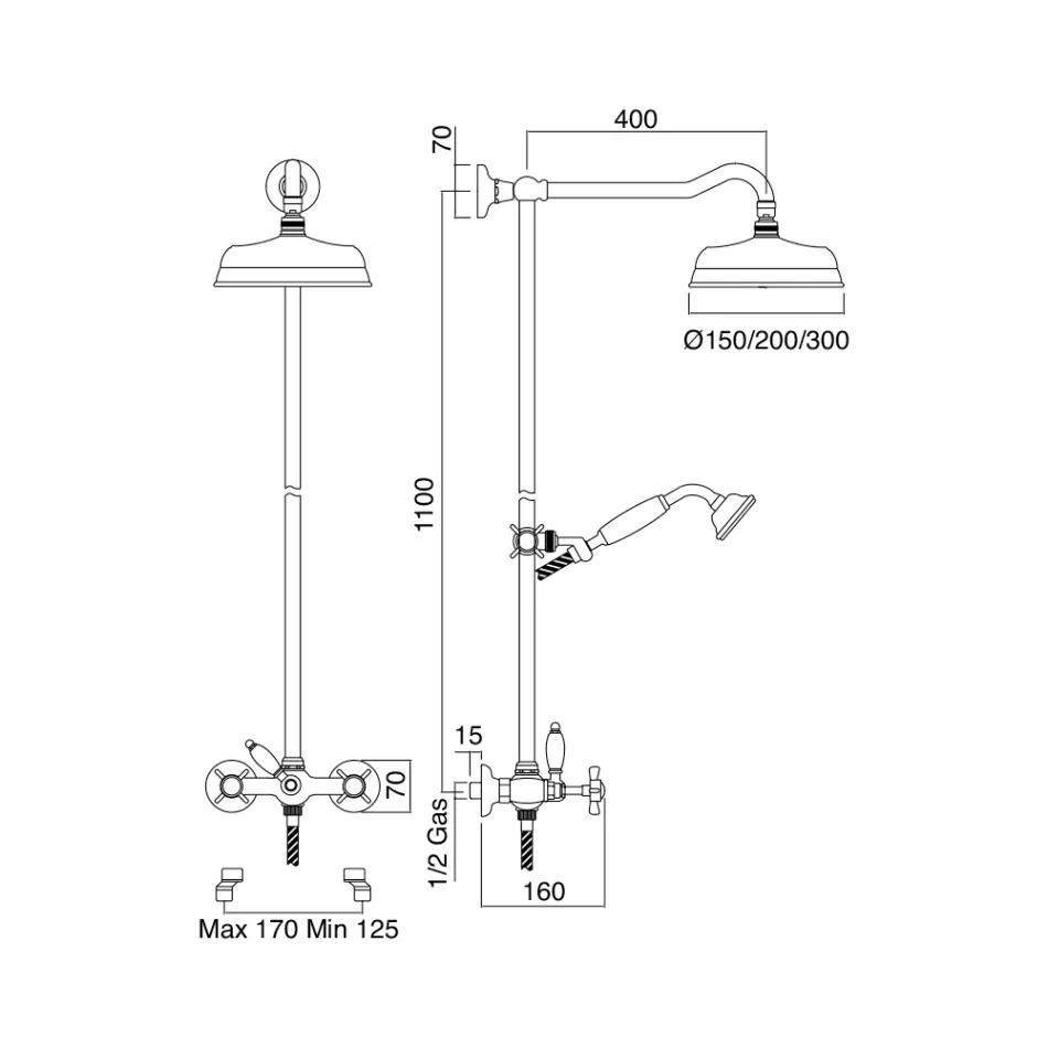 Grupo de ducha VIntage Brass con ducha deslizante, Made in Italy - Katerina viadurini