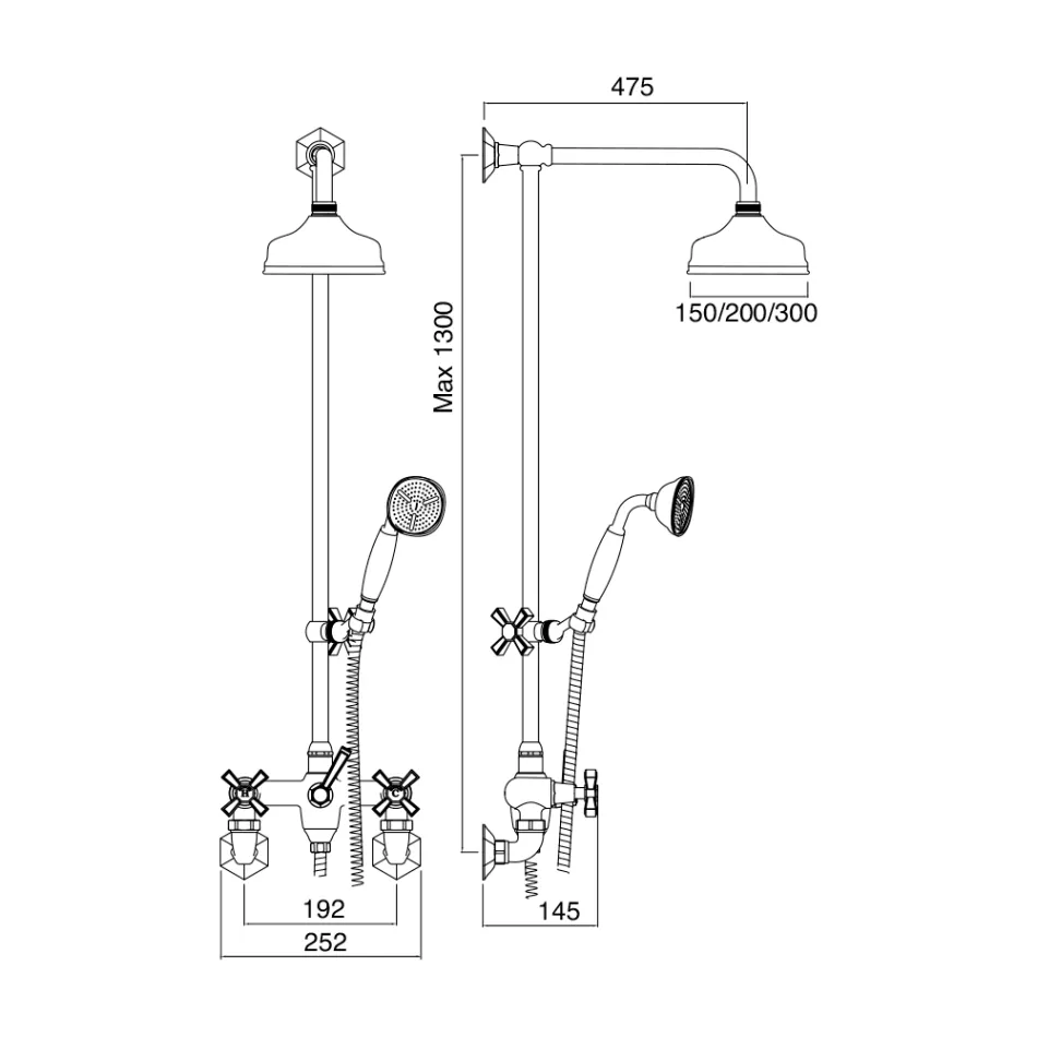 Grupo de ducha Vintage con barra de latón Made in Italy - Silvana viadurini
