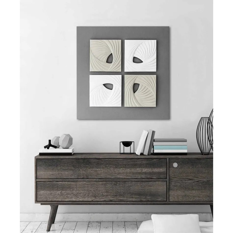 Instalación de pared decorativa de diseño moderno en blanco y gris - Bossy viadurini