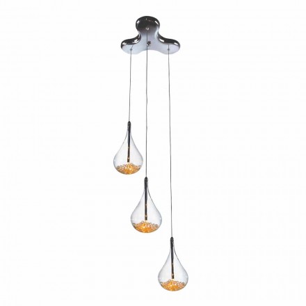 Lámpara de suspensión en vidrio borosilicato y metal cromado - peras viadurini