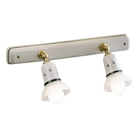 Aplique 2 o 3 Focos Latón y Cerámica Pintada a Mano - Savona viadurini