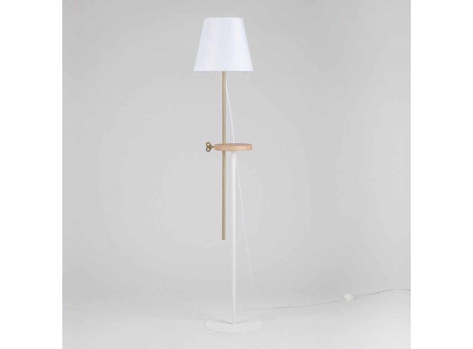 Lámpara de pie de diseño en acero, fresno y latón Made in Italy - Pitulla viadurini