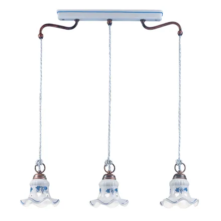 Lámpara de Suspensión 3 Luces Vintage Artesanal Hierro y Cerámica - Chieti viadurini