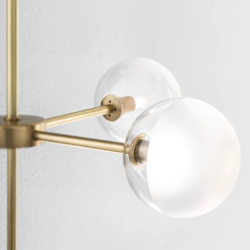 Lámpara de suspensión de 5 luces en latón natural y vidrio - Molecola by Il Fanale viadurini