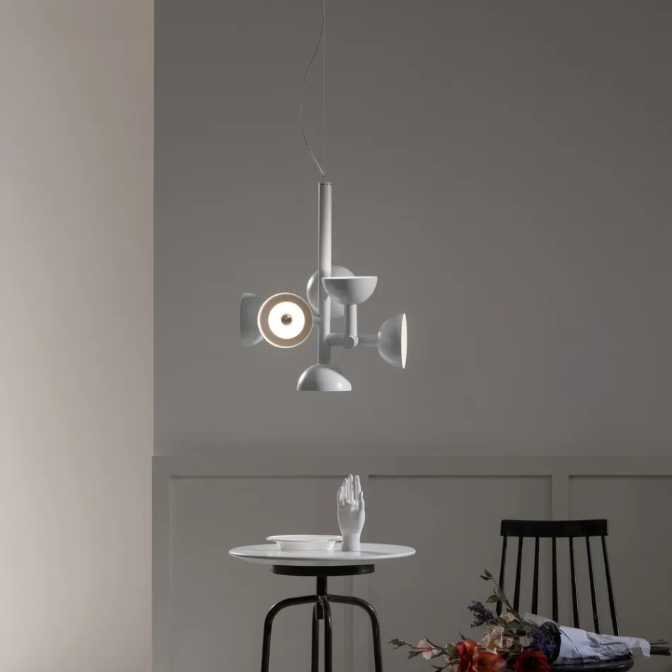 Lámpara de Suspensión Diseño 6 Luces en Aluminio Blanco o Negro - Celio viadurini