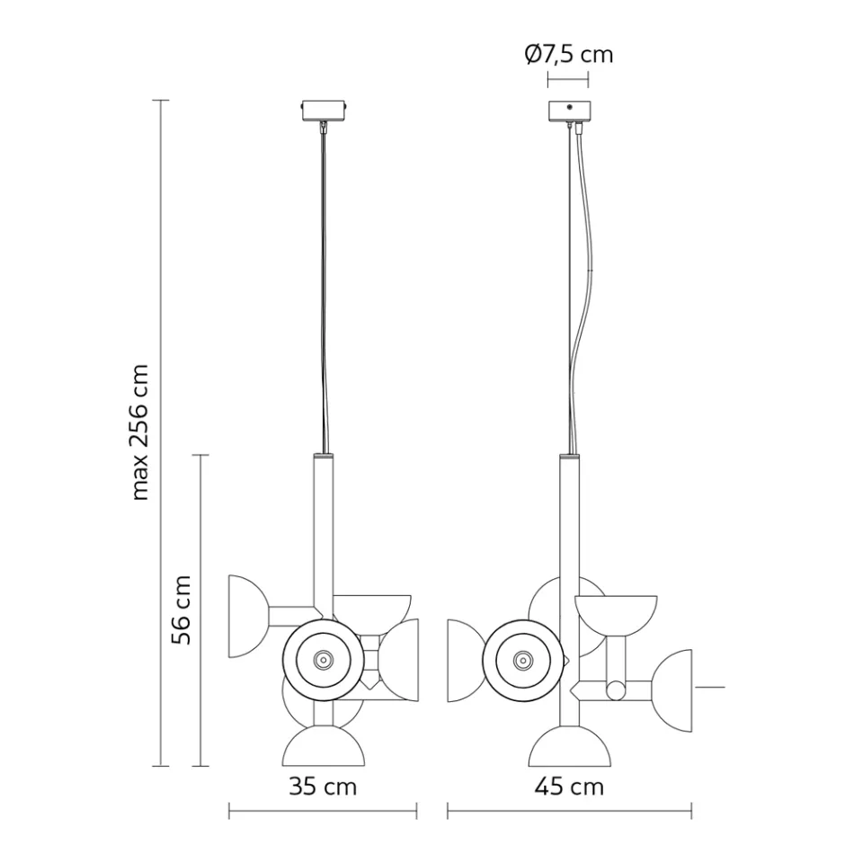 Lámpara de Suspensión Diseño 6 Luces en Aluminio Blanco o Negro - Celio viadurini