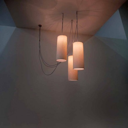 Lámpara de suspensión con 3 luces con difusor cilíndrico cromado. viadurini
