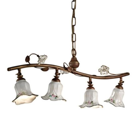 Lámpara de suspensión de 4 luces con decoración de rosas de cerámica artesanal - Pisa viadurini