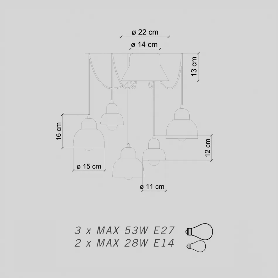 Lámpara colgante con 5 elementos de colores Made in Italy - Berimbau viadurini