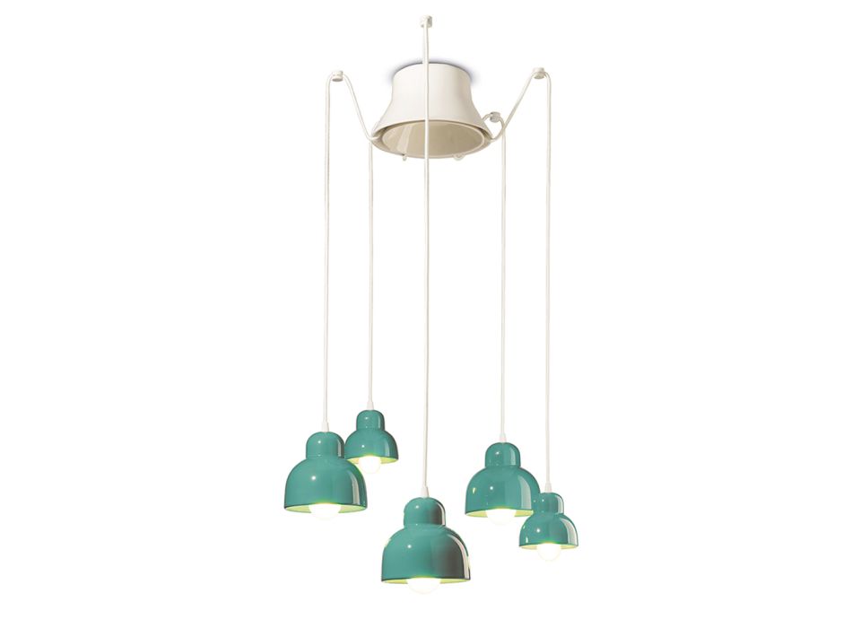 Lámpara colgante con 5 elementos de colores Made in Italy - Berimbau viadurini