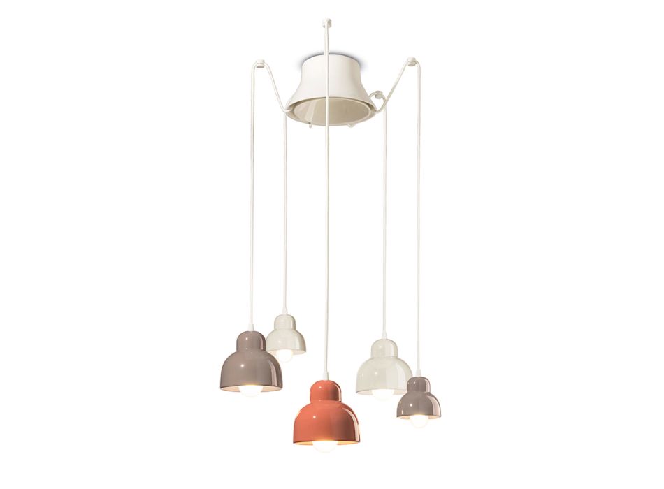 Lámpara colgante con 5 elementos de colores Made in Italy - Berimbau viadurini
