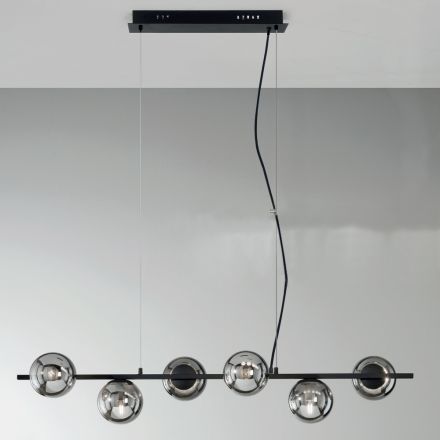 Lámpara de suspensión con 6 luces en metal y vidrio soplado moderno - Birga viadurini