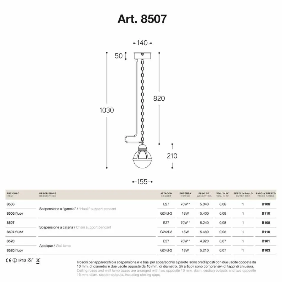 Colgante de latón Impermeabilización lámpara y vidrio blanco viadurini