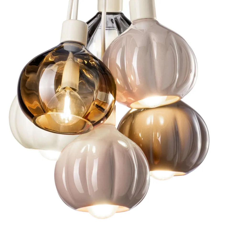 Lámpara de suspensión de 6 elementos en cerámica y vidrio Made in Italy - Afoxe viadurini
