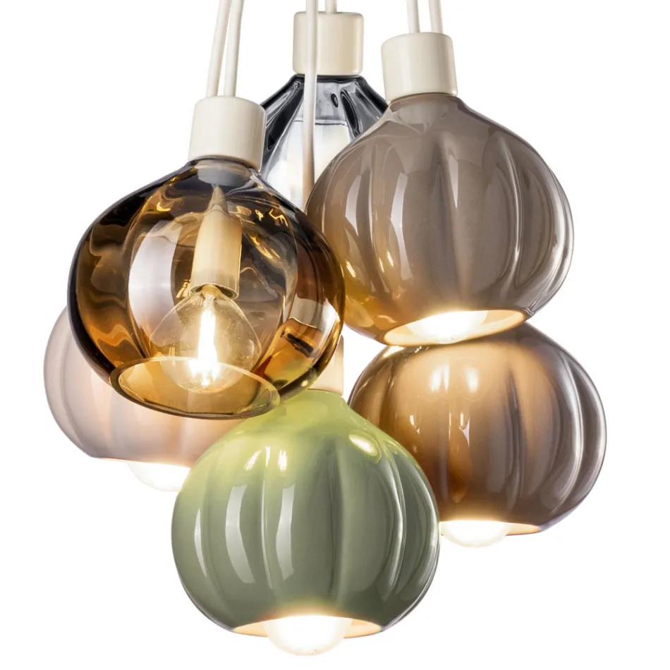 Lámpara de suspensión de 6 elementos en cerámica y vidrio Made in Italy - Afoxe viadurini