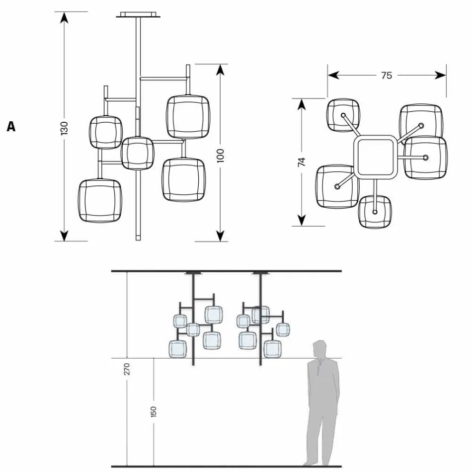 Lámpara de suspensión con estructura de metal brillante Made in Italy - Donatina viadurini
