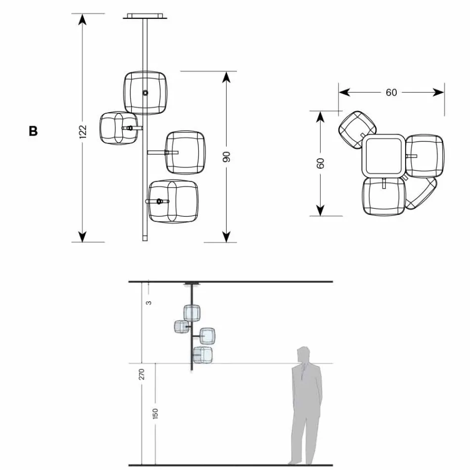 Lámpara de suspensión con estructura de metal brillante Made in Italy - Donatina viadurini