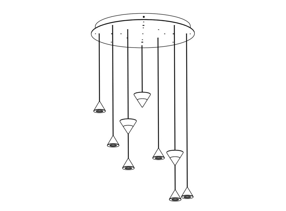 Lámpara Suspensión de Diseño 5 o 7 Luces Alambre Aluminio Negro - Mercado viadurini
