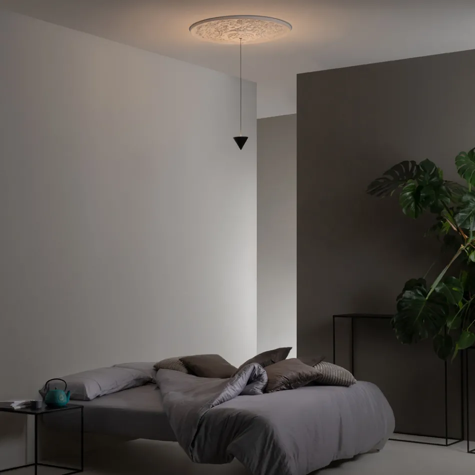 Lámpara Suspensión Diseño Yeso Blanco y Aluminio Negro 1 Cono - Tesera viadurini