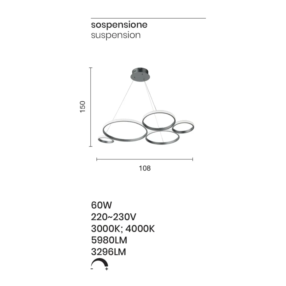 Lámpara de suspensión de diseño para salón en metal plateado o dorado - Olimpo viadurini