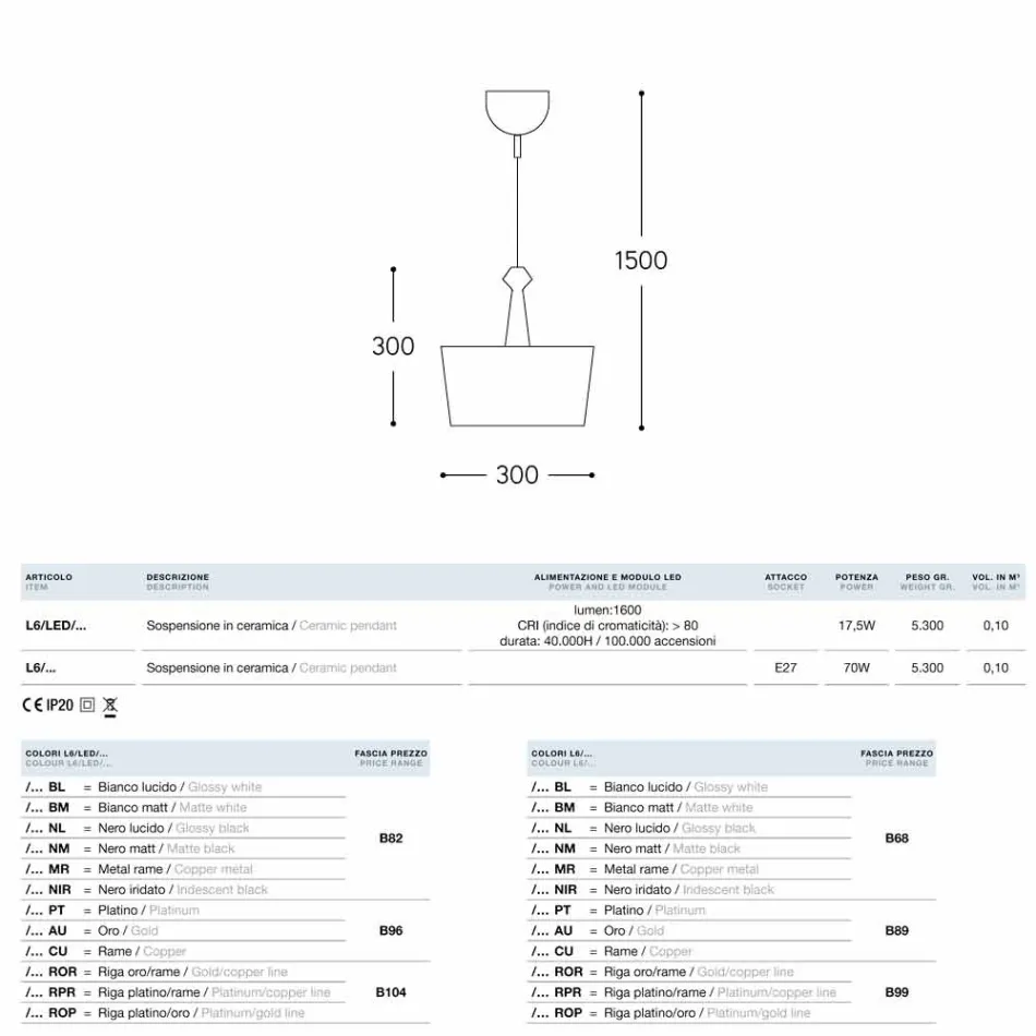 Lámpara colgante diseño La cerámica Lustri 6 viadurini