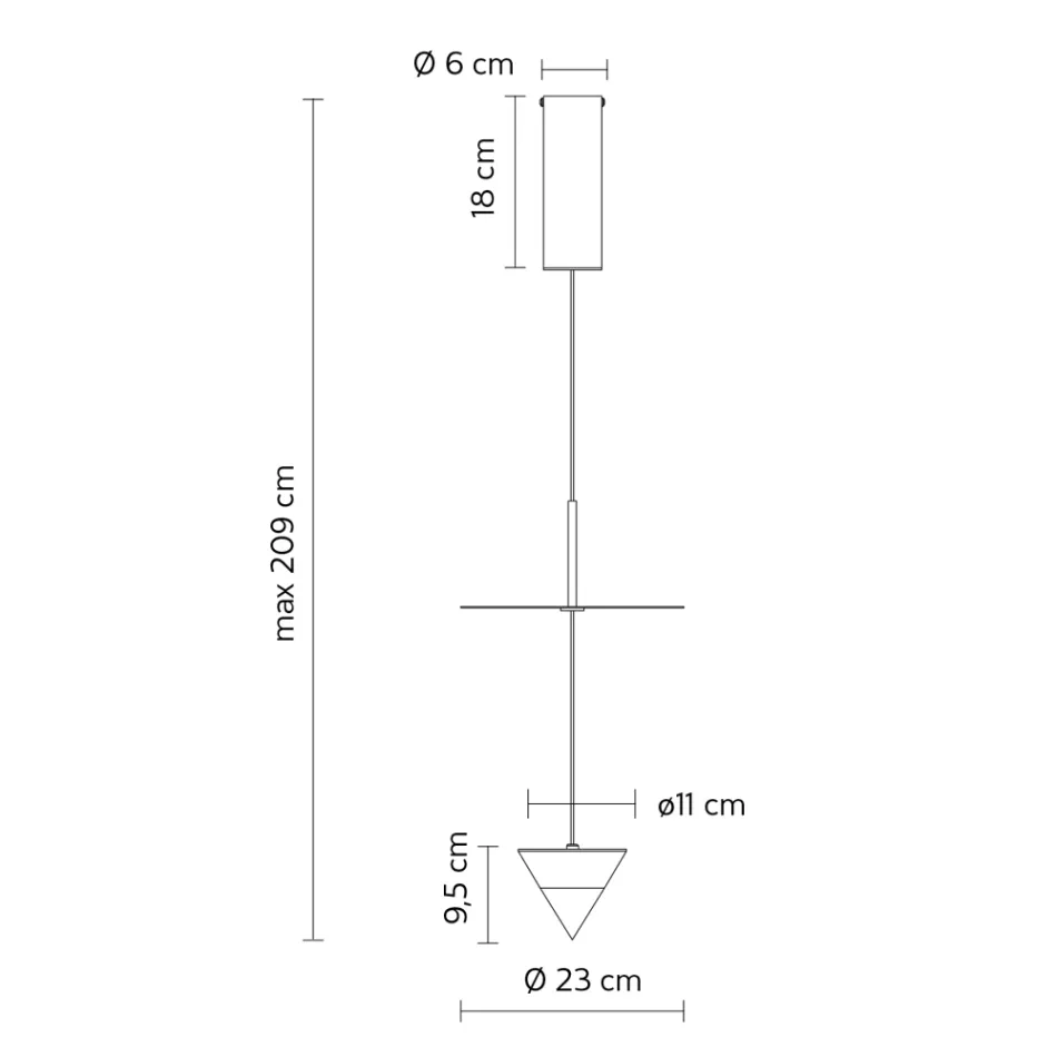 Lámpara de Suspensión de Aluminio con Placa Blanca y Cono Negro - Padel viadurini