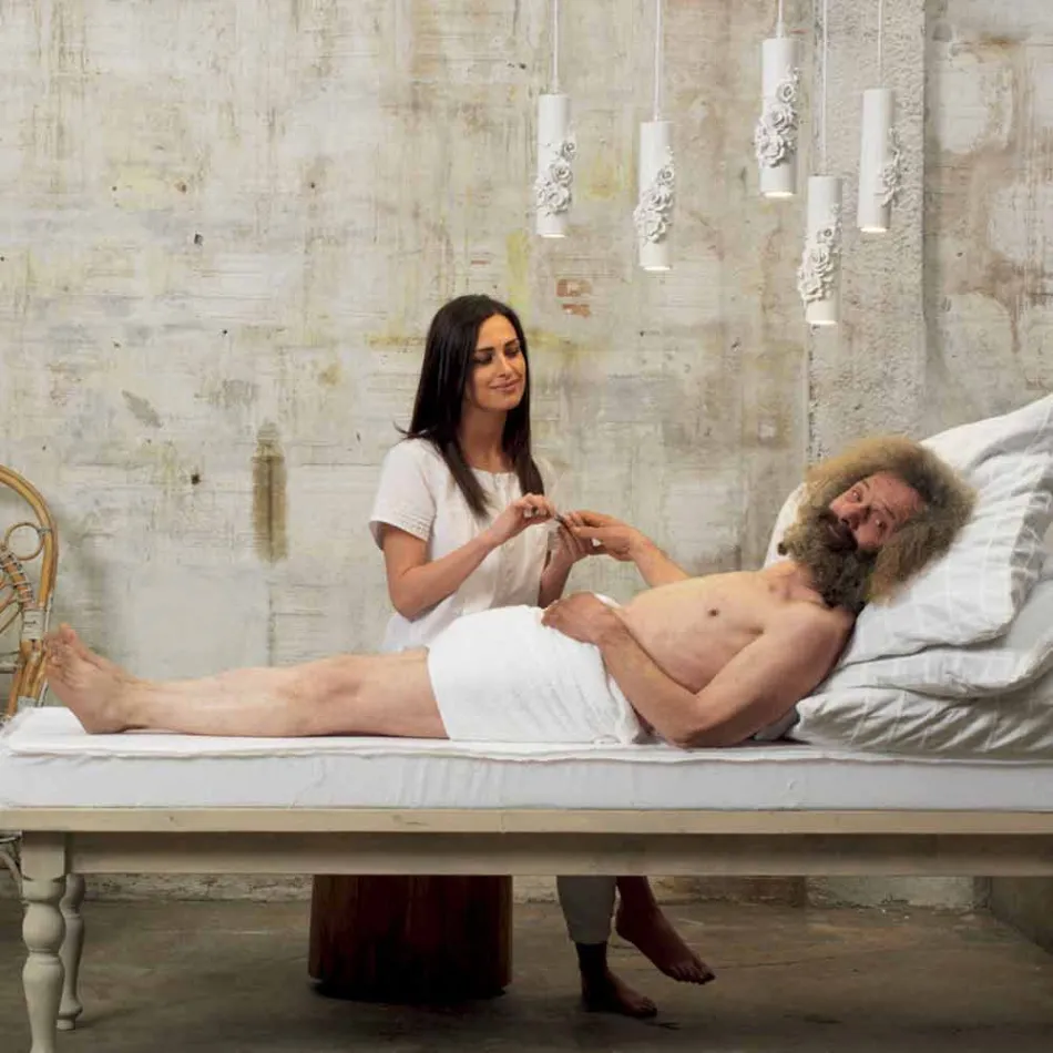 Lámpara de suspensión de cerámica blanca mate con flores decorativas - Revolution viadurini