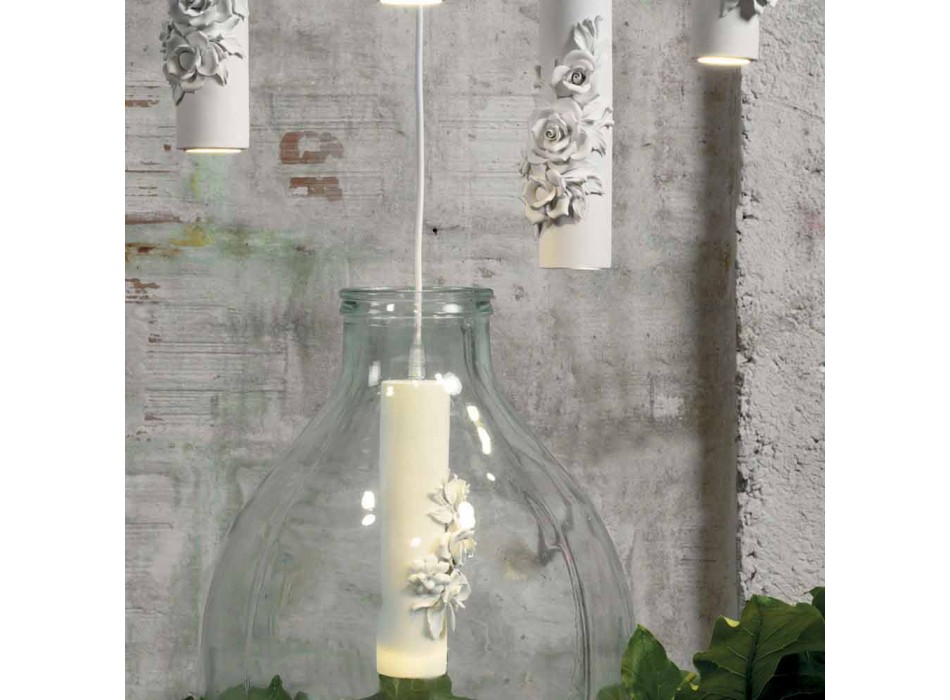 Lámpara de suspensión de cerámica blanca mate con flores decorativas - Revolution viadurini