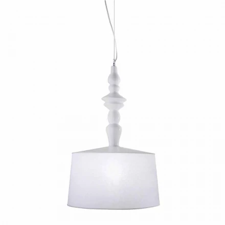 Lámpara de suspensión en cerámica blanca. Pantalla en Lino Diseño Corto - Cadabra viadurini