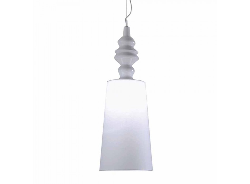 Lámpara de suspensión con pantalla de cerámica blanca en lino de diseño largo - Cadabra viadurini