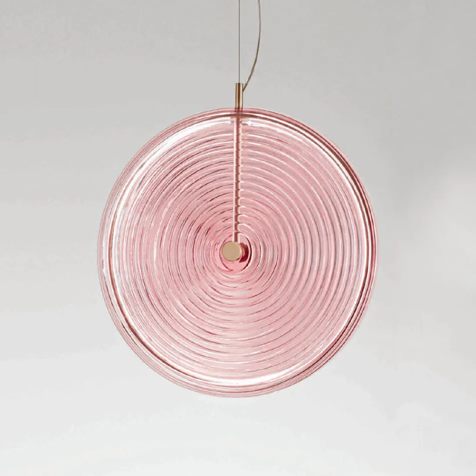 Lámpara de Suspensión en Metal y Vidrio Decorada con Líneas Concéntricas - Hackberry viadurini