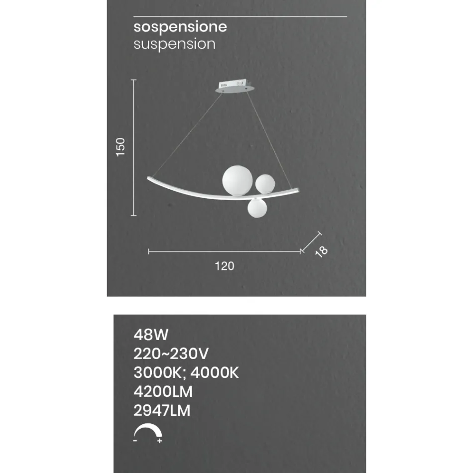 Lámpara de suspensión de metal pintado y vidrio soplado - Partridge viadurini