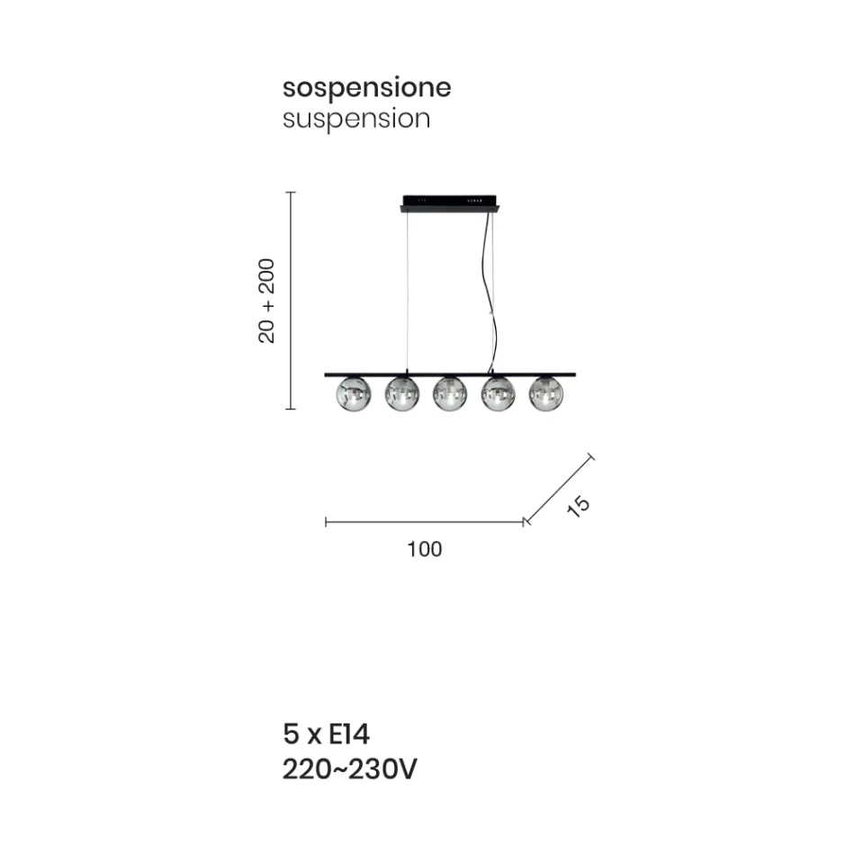Lámpara de suspensión en metal pintado dorado y vidrio soplado - Birga viadurini