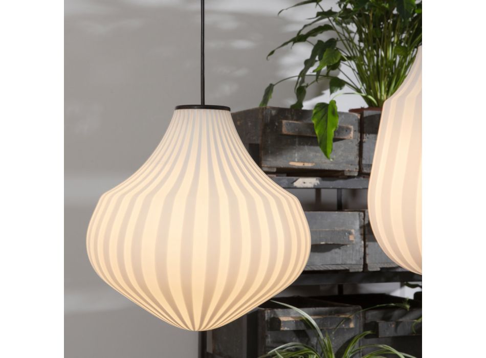Lámpara de suspensión de vidrio blanco con diseño de filigrana en punta - Caravana viadurini