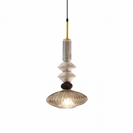 Lámpara de suspensión en cristal de Murano y tela, Made in Italy - Missi viadurini