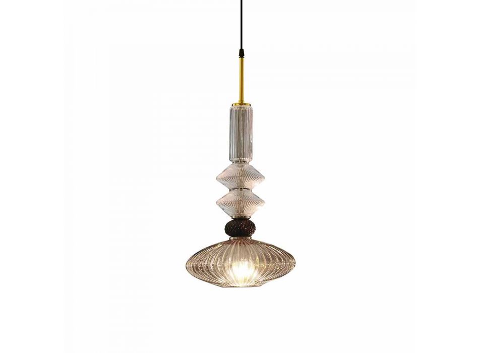 Lámpara de suspensión en cristal de Murano y tela, Made in Italy - Missi viadurini
