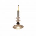 Lámpara de suspensión en cristal de Murano y tela, Made in Italy - Missi