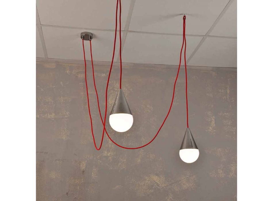 Lámpara de techo moderna con 2 luces con cable rojo cromo viadurini