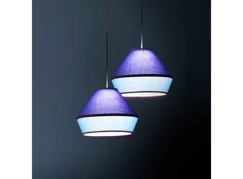 Lámpara de suspensión moderna con pantalla de algodón azul Made in Italy - Soya viadurini