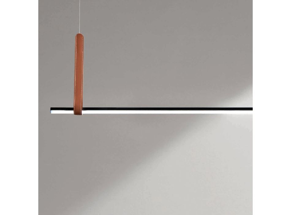 Lámpara de Suspensión Horizontal en Metal y Detalle en Símil Piel - Ciprés viadurini