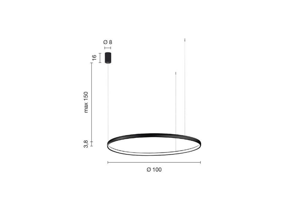 Lámpara de Suspensión Horizontal Redonda con Cables Regulables en Longitud - Castaño viadurini