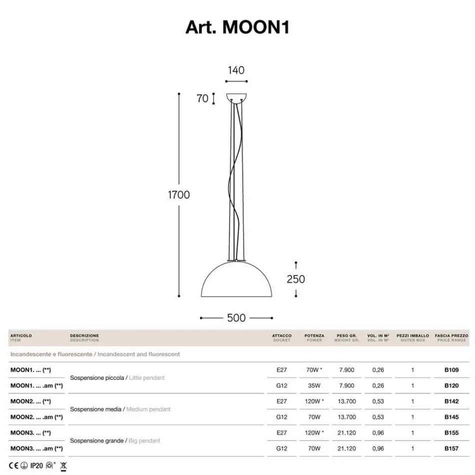 Lámpara colgante pequeña de acero Moonlight viadurini
