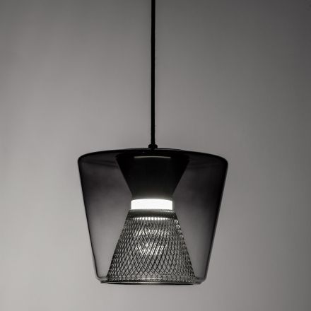 Lámpara de suspensión realizada en metal y vidrio Made in Italy - Think viadurini