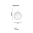 Lámpara de suspensión redonda de vidrio soplado al ácido blanco - esférica viadurini