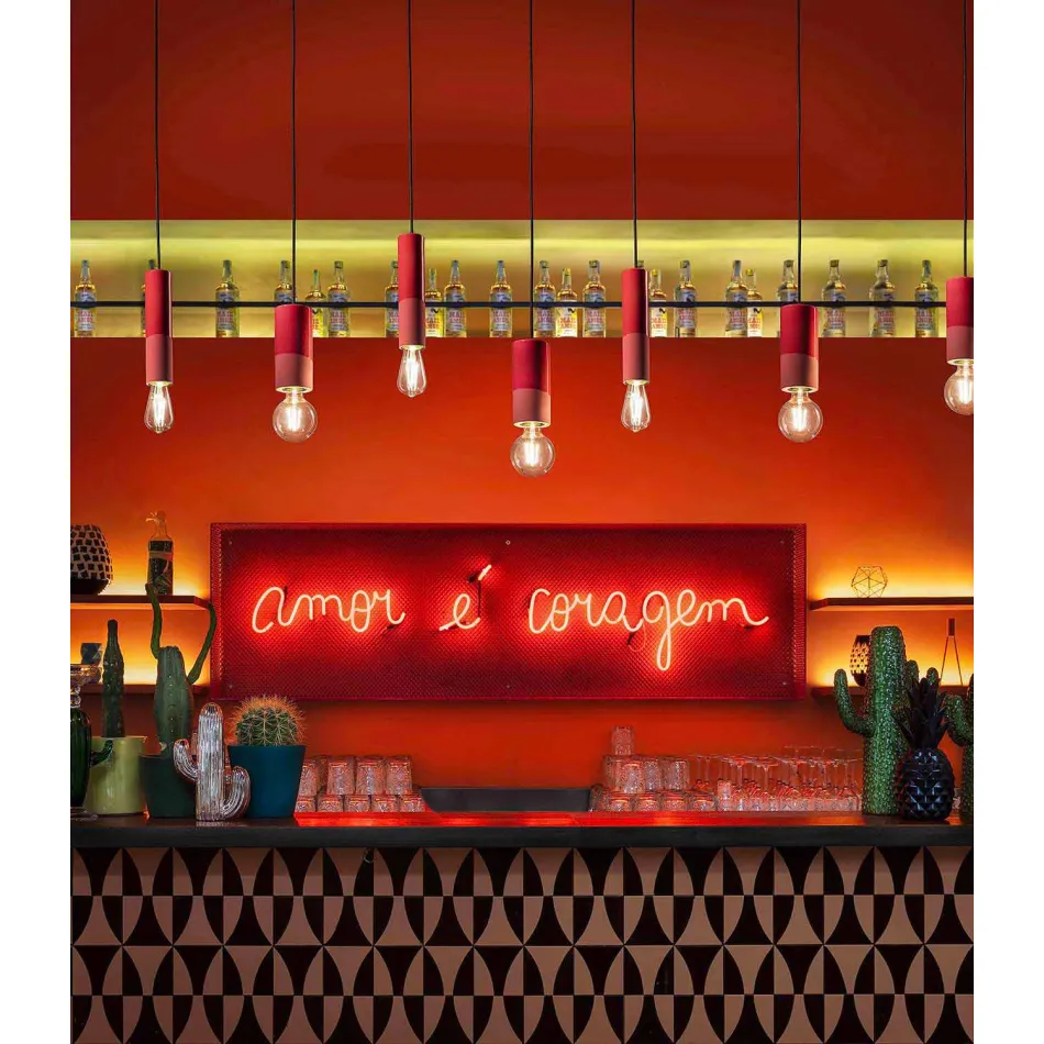 Lámpara de suspensión cilíndrica de cerámica coloreada Made in Italy - Ferroluce Pi viadurini